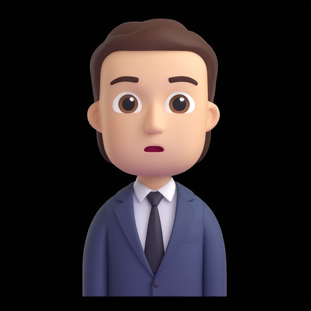 memoji style corporate man in a suit looking stressed emoji