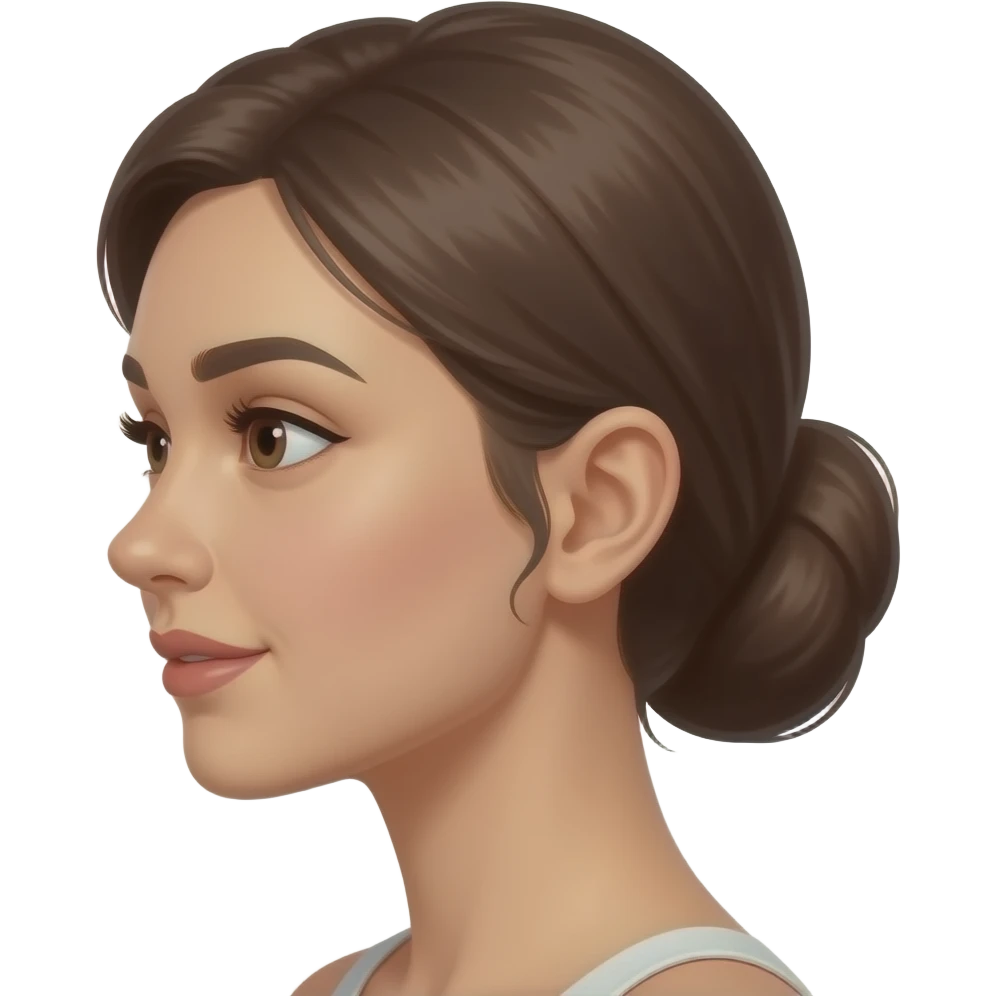 brunette woman with a low bun emoji