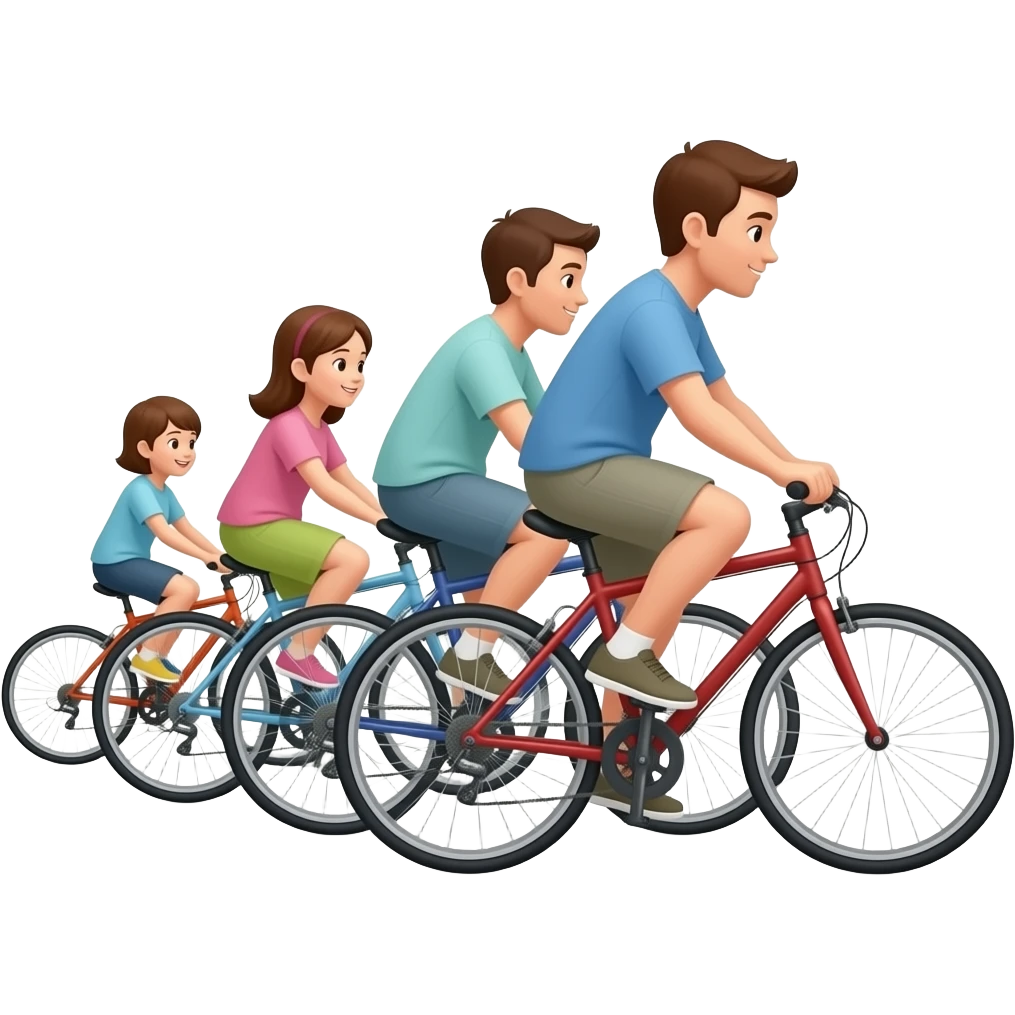 familia en bicicleta cada uno con su propia bicicleta todos en fila uno tras otro emoji