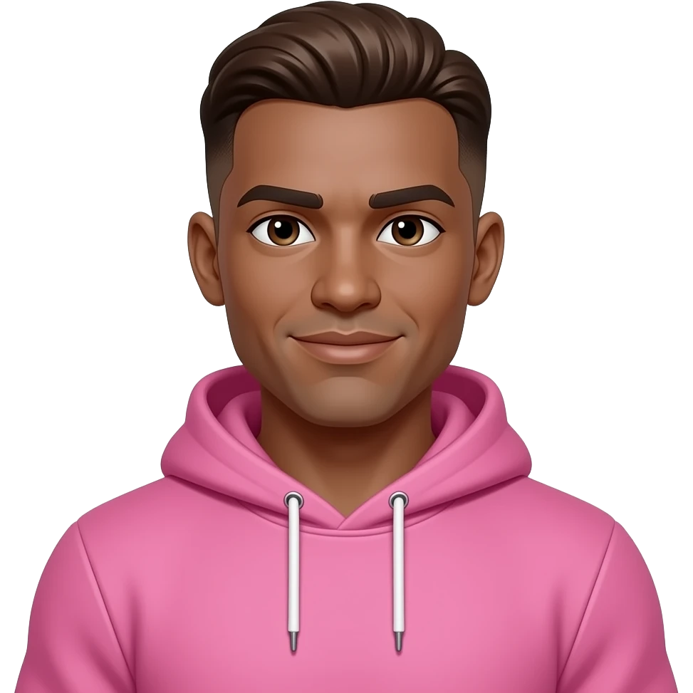 A muscular man who has a brown low taper fade, wearing a pink sweatshirt and is muscular and their skin color is brown emoji