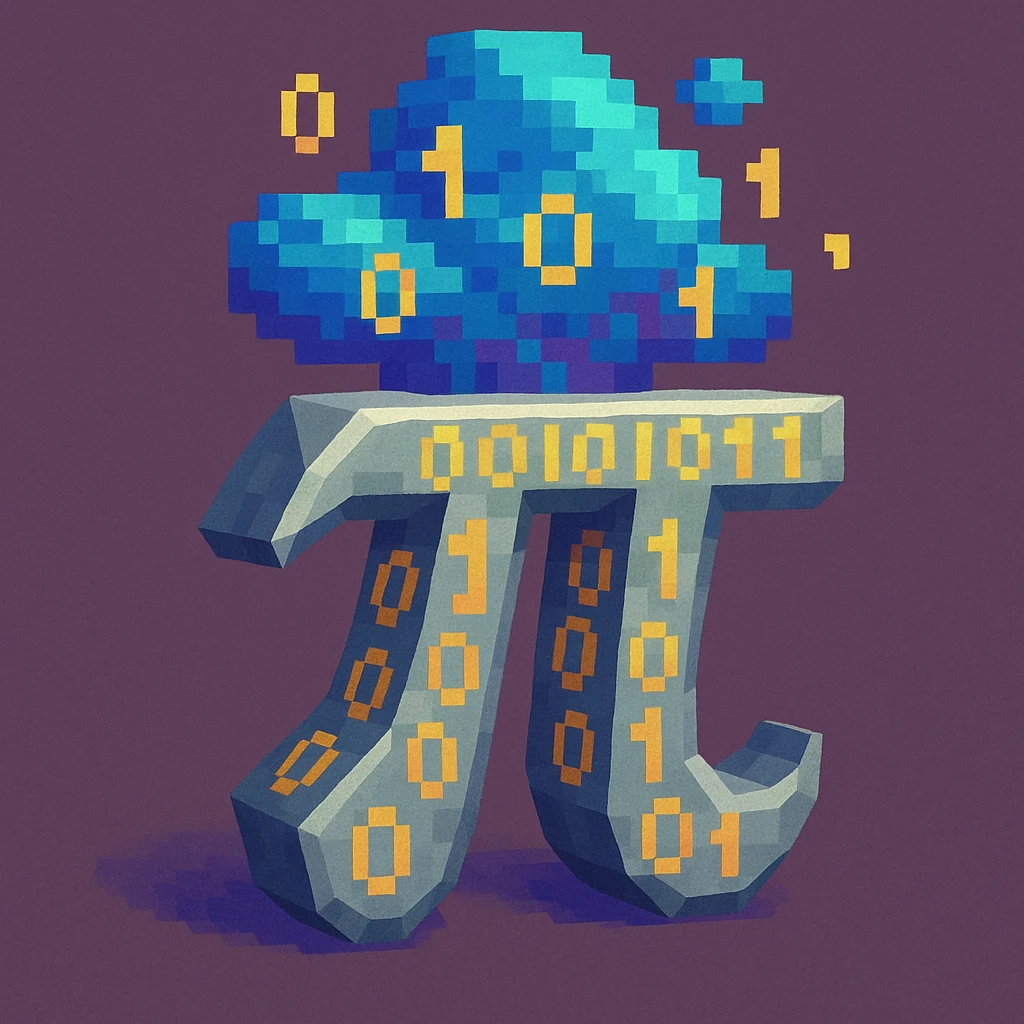 a custom emoji that combines the π (pi) math symbol, binary code, and a magical cloud or digital mist emerging from it. emoji