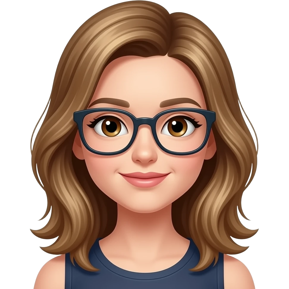 Also sie hat goldbraune Haare. Schulter lang. Stufen Schnitt. Sie hat eine süße Brille aesthetic. Sie hat Haselnussbraune Augen. emoji