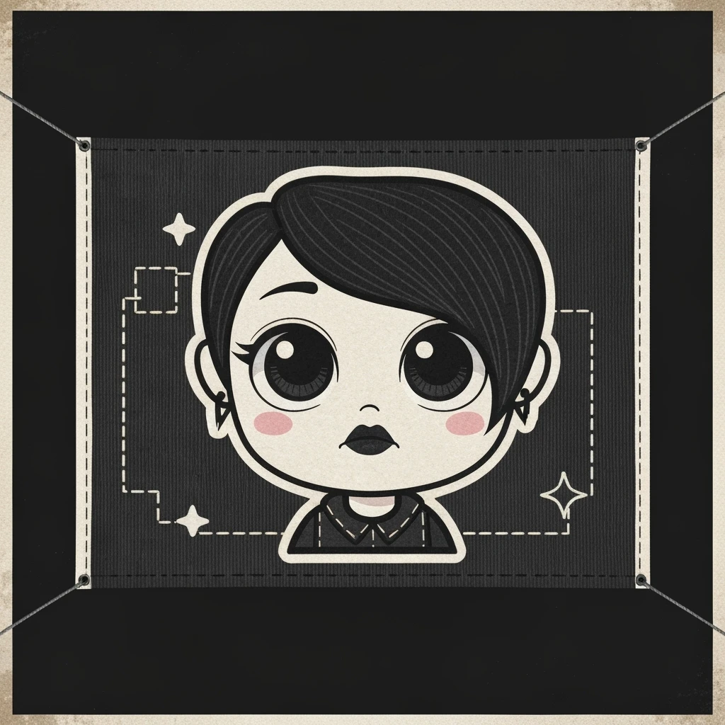 emo banner with stitched patch, cute, expressive, minimal emoji