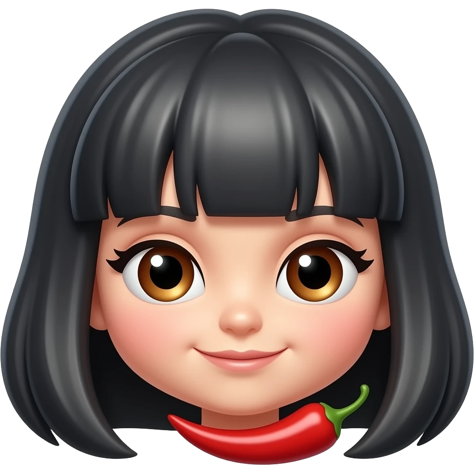 a red chili with girlish eyes and black hair. no human head emoji