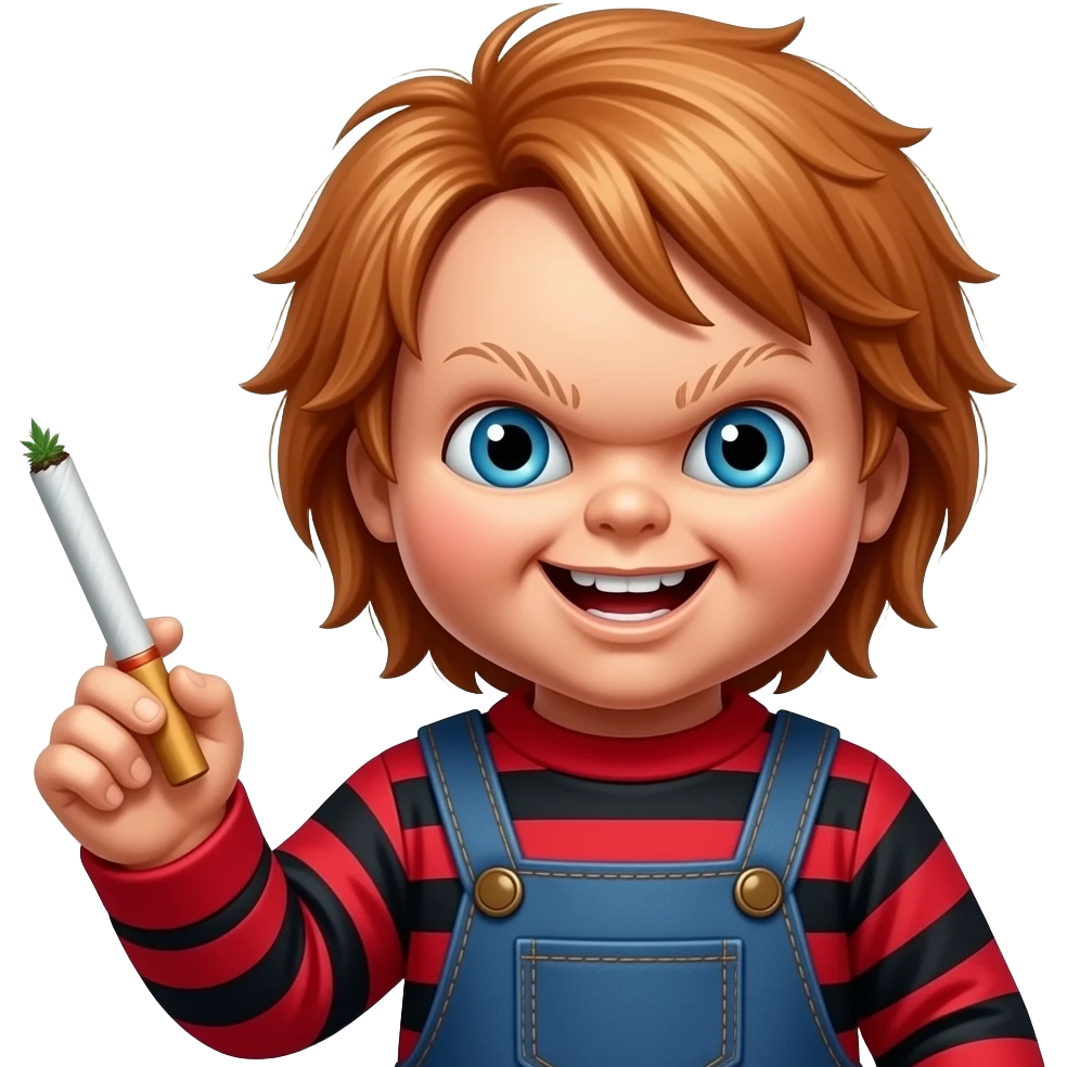 Chucky with a joint in his left hand emoji