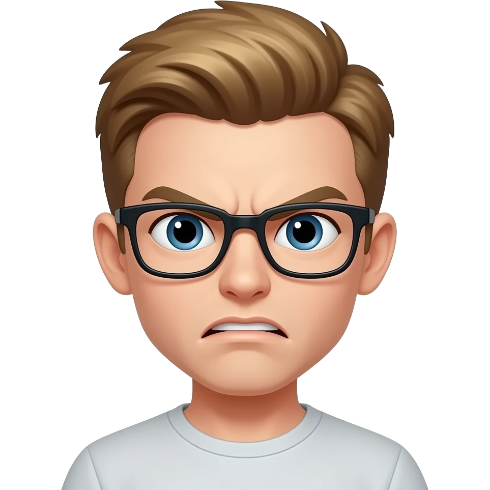 Angry blond/brown haired boy with glasses emoji