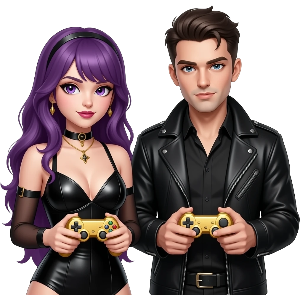 Gothic sexy gamer guy and girl golding game controllers emoji