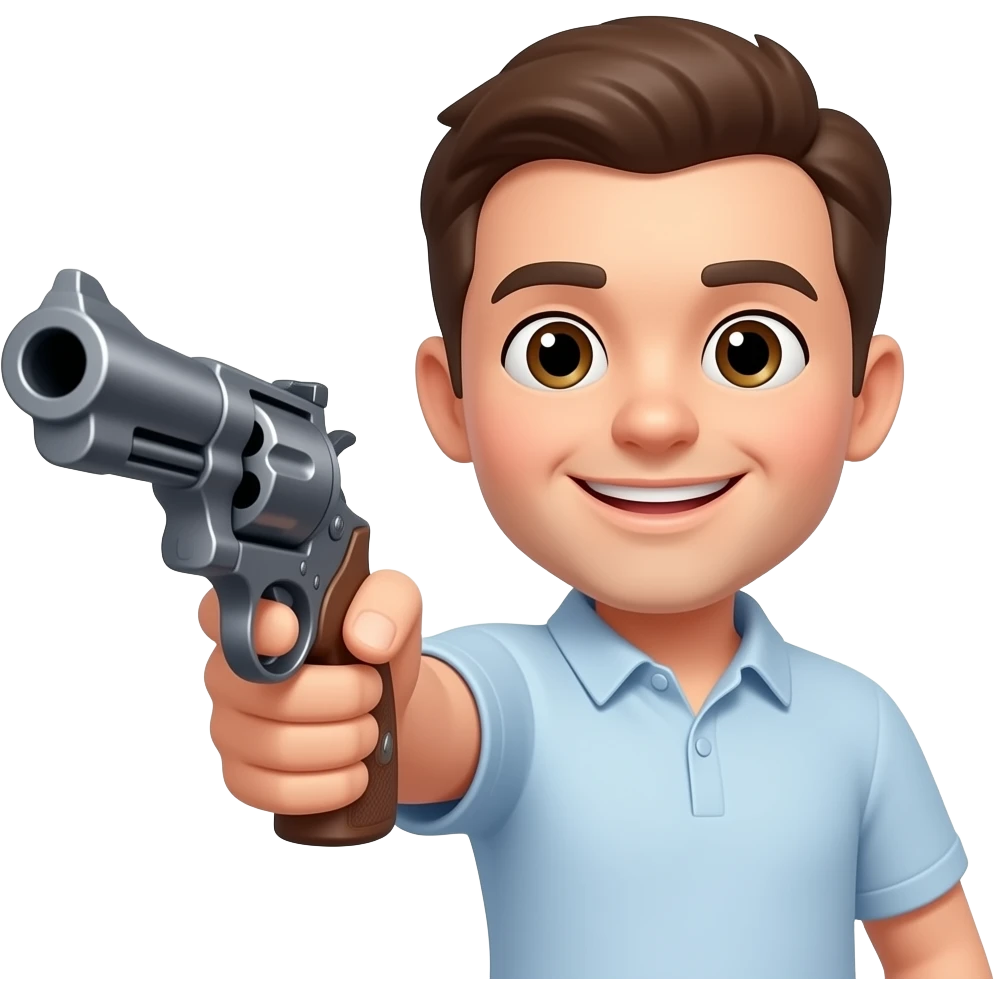 A happy emoji with revolver emoji