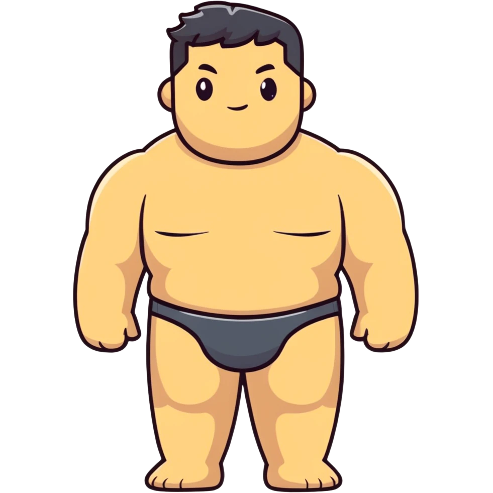 full body bulky male figure standing, robust build, broad shoulders, not too overweight but not skinny emoji