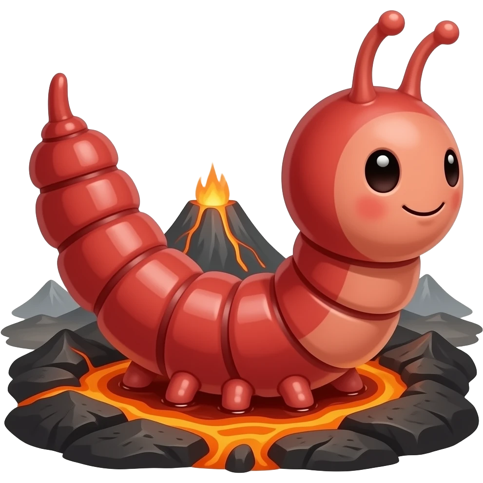 A watery red velvet worm in volcanoes and emoji