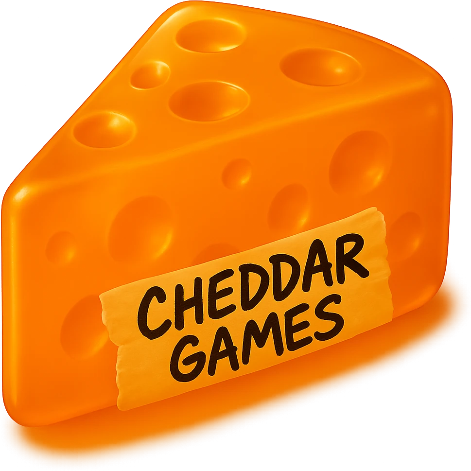Make the cheese wedge warmer in color, slightly darker, and more transparent. Make the 'Cheddar Games' writing on the tape a little fatter, messier, and less perfect. Keep the cheese hyper-realistic, glowing, retro semi-transparent plastic style. Reduce the shadow and remove the background. Do not change the style of the cheese or make it a sticker. emoji
