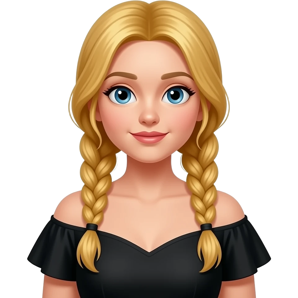 wide shoulders girl in golden hairs braid wear black dress emoji