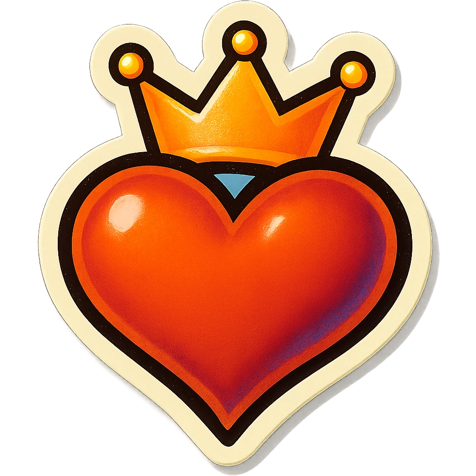 retro sticker style heart with a crown on top, bold and playful emoji