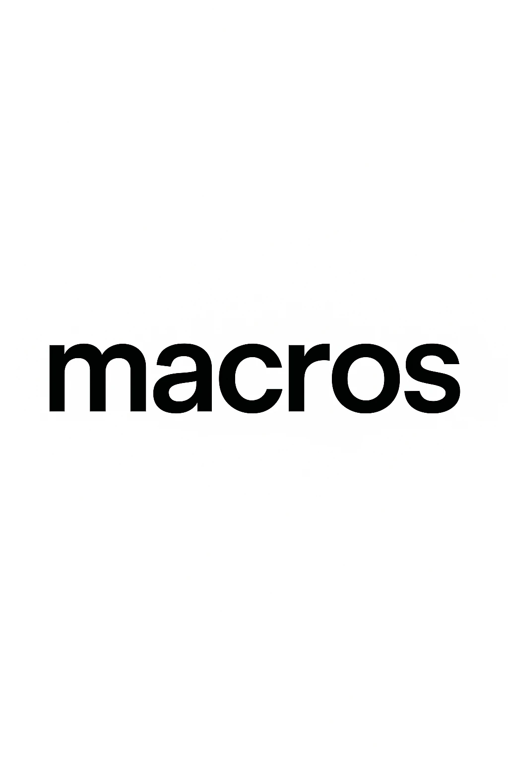 le parole "macros" fluttuano in aria, sfondo bianco emoji