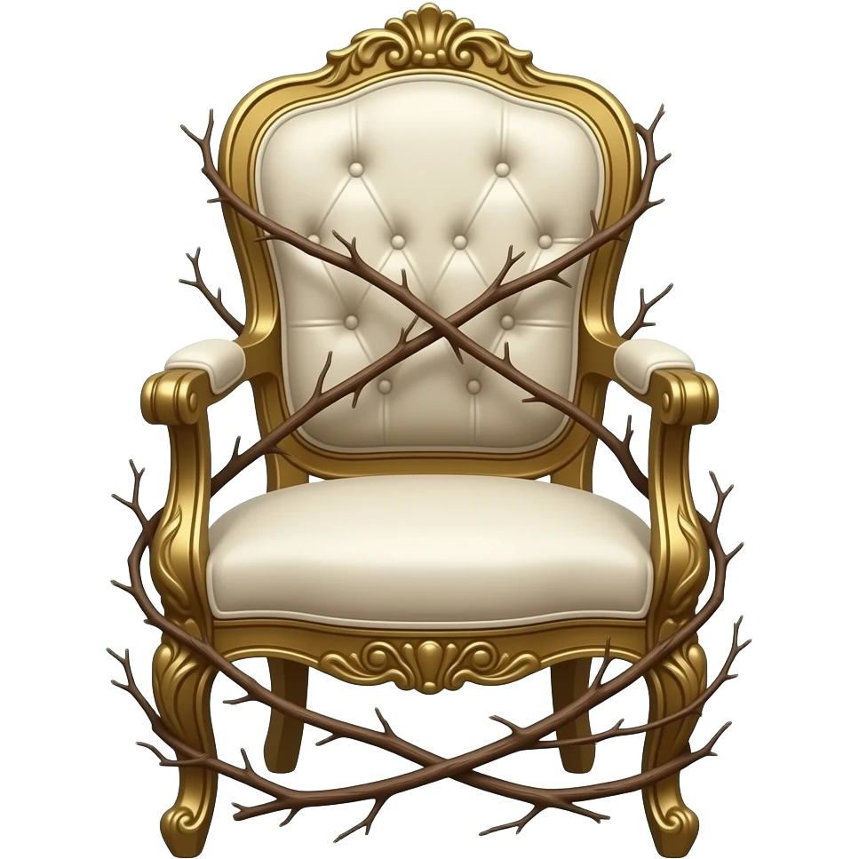 elegant Victorian electric chair frontally wrapped in tendrils of twigs emoji