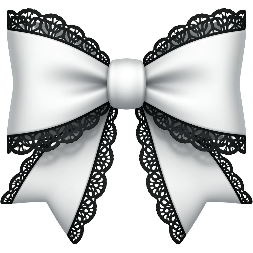 3D emoji gothic bow, white velvet, silver filigree, black lace trim emoji