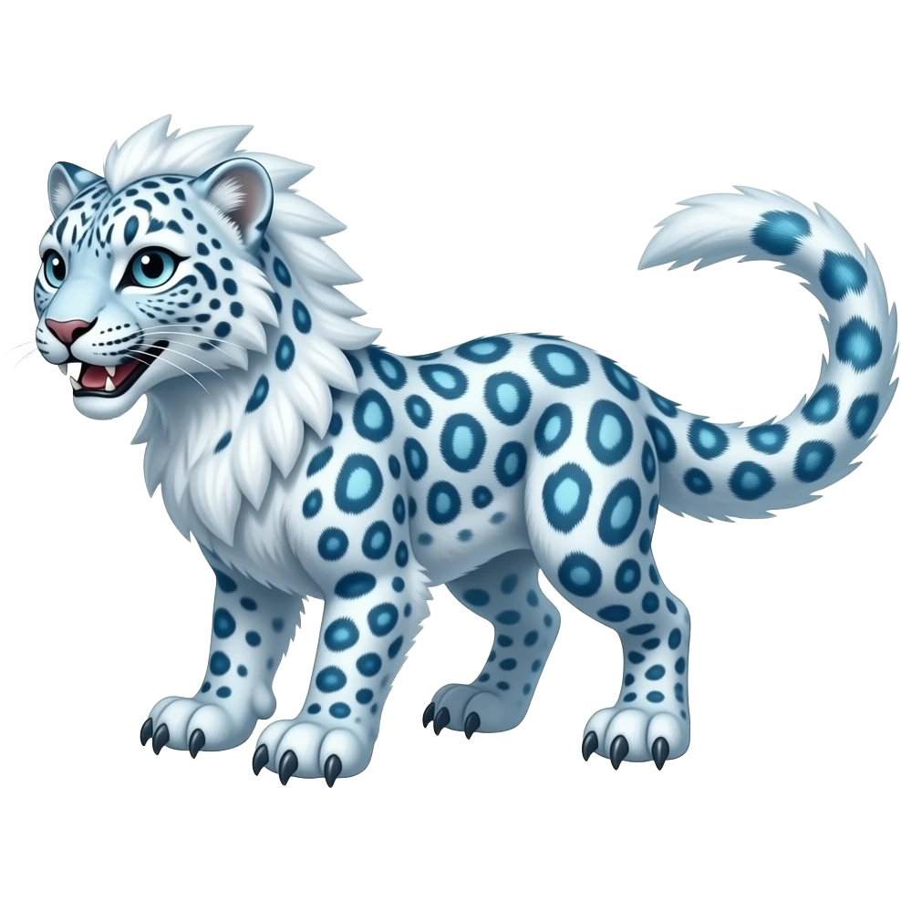 Realistic furry fuzzy fluffy Shiny futuristic glacial icy feathery beautiful gorgeous snow-leopard-velociraptor-Absol-Charizard-Hybrid emoji