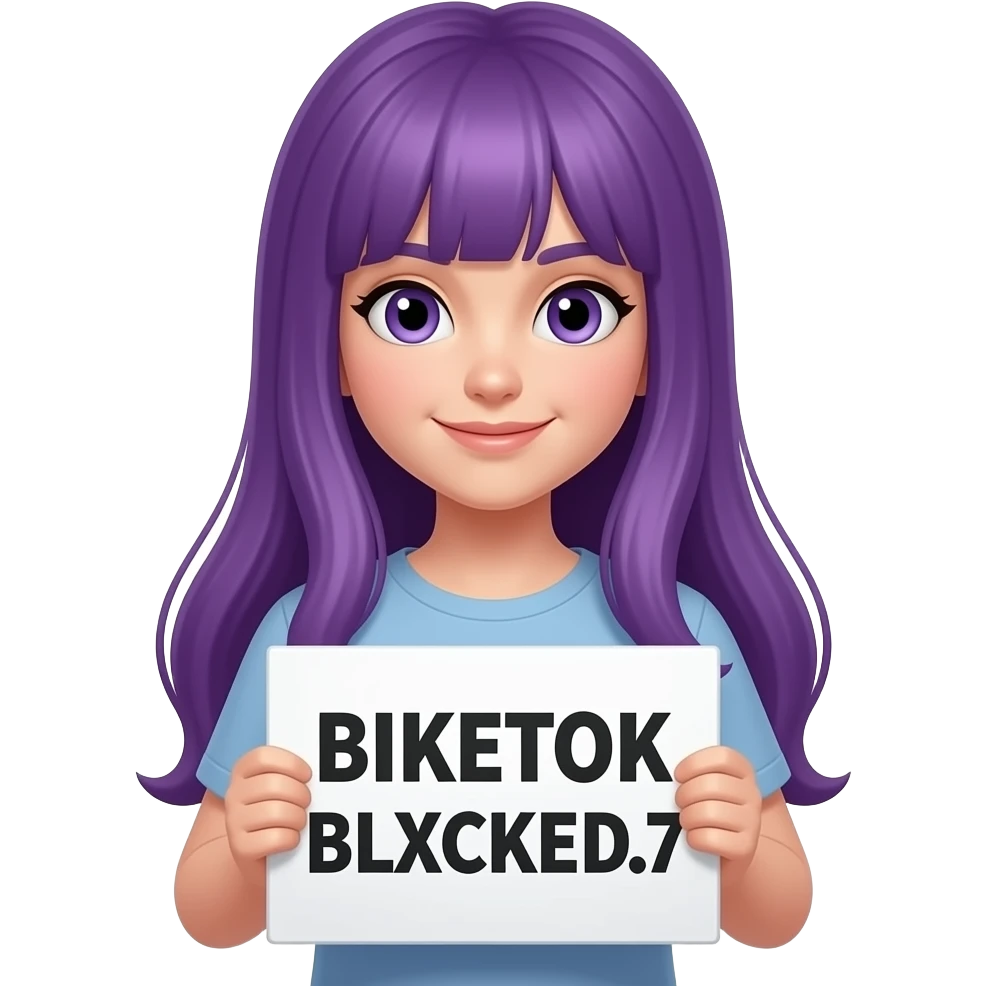girl with long purple hair with a BIKETOK BLXCKED.7 sign emoji