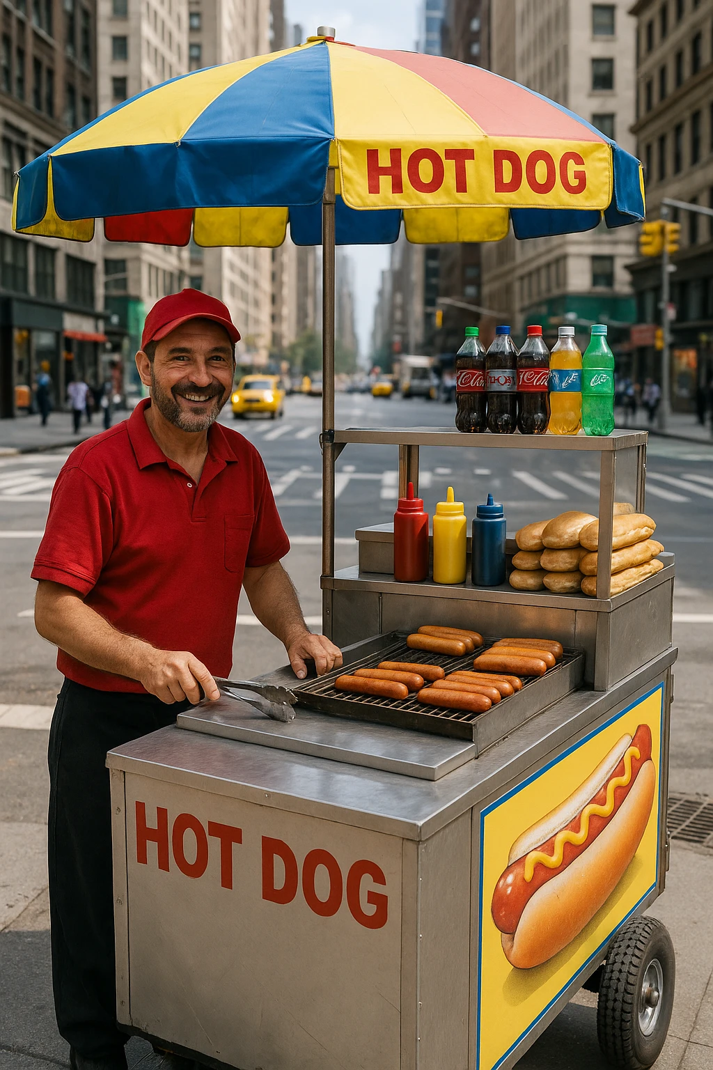 hotdog seller in New York with cart emoji