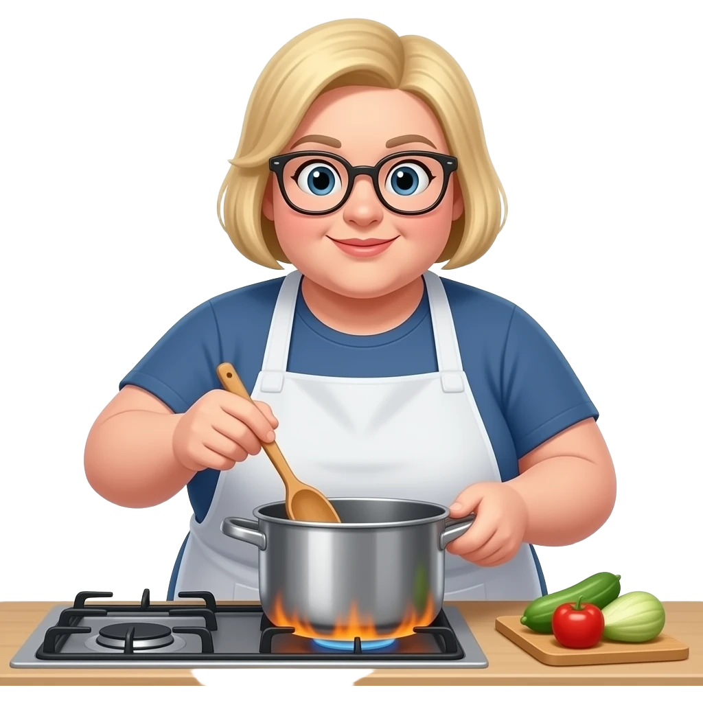 blondie  some overweight woman cooking, glasses, wooden spoon, buzz cut emoji