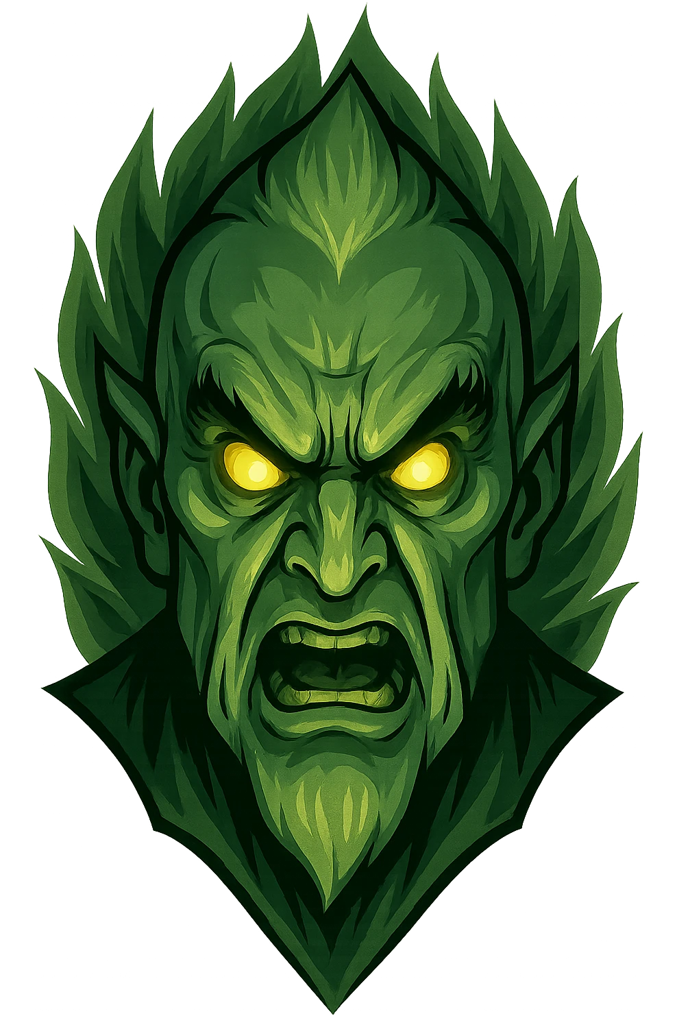 fierce head of the Wizard of Oz, dramatic, intense expression, glowing eyes, stylized, no background emoji