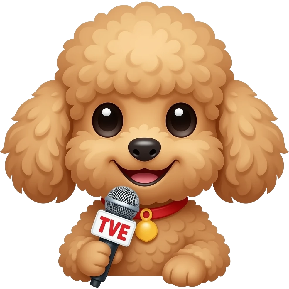 crea el emoji de una perrita caniche toy con un microfono y que tenga el logotipo de   tve TVE con cara sonriente emoji