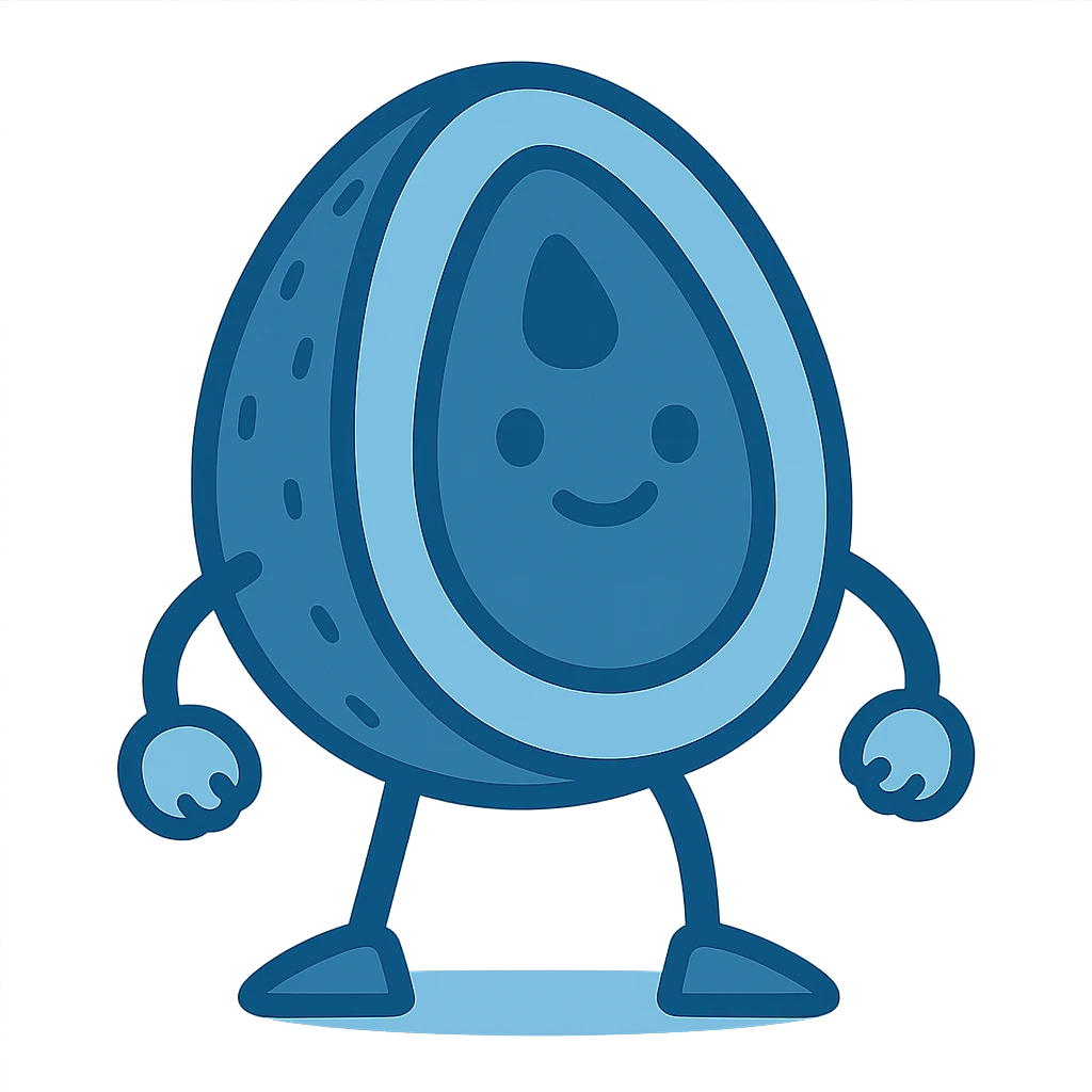 Show the mamey fruit with the seed open and visible in a cartoon style with flat blue colors, maintaining a transparent background. emoji