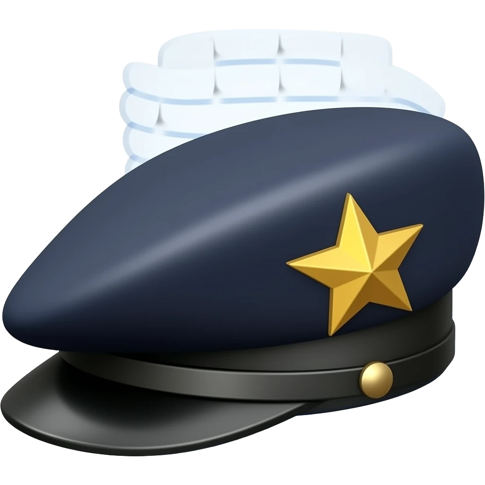 flat black shiny Peaked Breton Kepi hat with pastel orange and gold star on it emoji