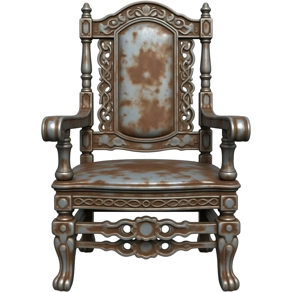 an elegant electric chair frontally composed of many rusty metal parts of old Victorian guillotines emoji