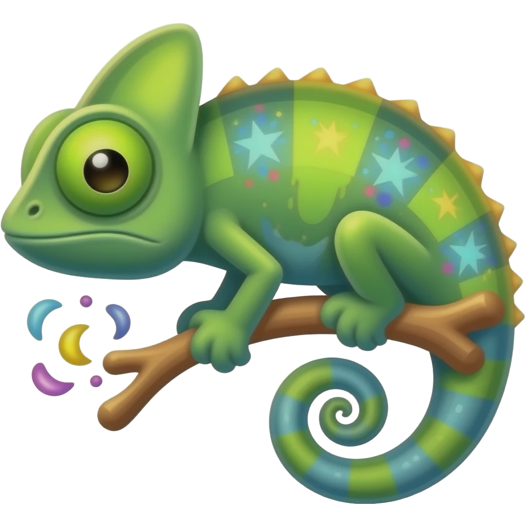 tạo chameleon logo có hiệu ứng nhìn ngó chi tiết đơn giản đi và hơi ngộ nghĩnh màu đa sắc lung lung phép thuật hơn, mặt không ngộ nghĩnh kiểu hoạt hình emoji
