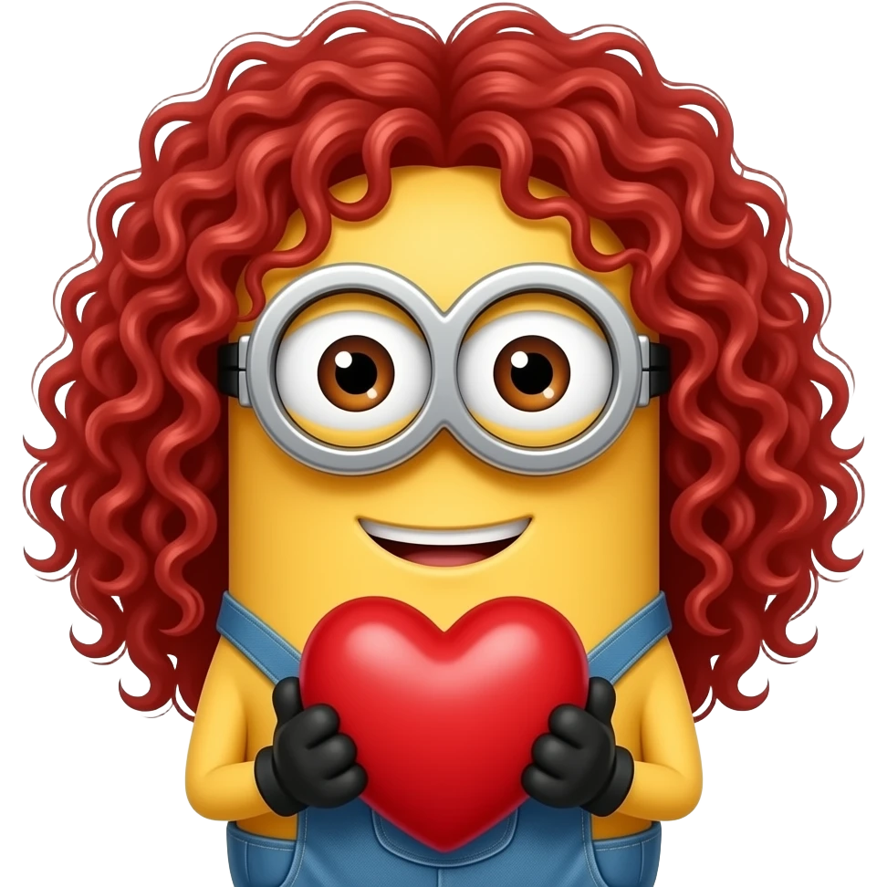 Minion con un corazón y cabello rizado rojo, es una niña emoji