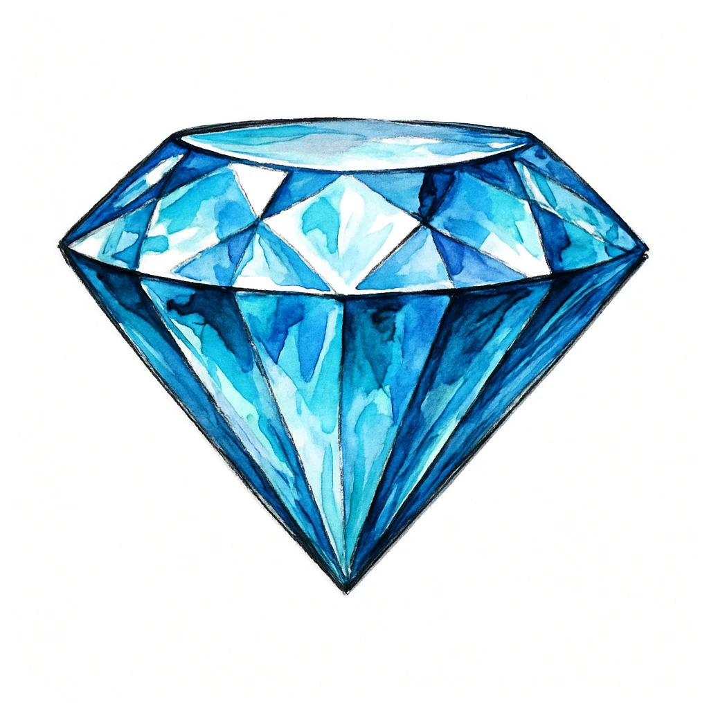 Сгенерируй мне Бриллиант, в чуть рисованном стиле. На чисто белом фоне. БЕЗ НАДПИСЕЙ. Но при этом объмная и яркая emoji