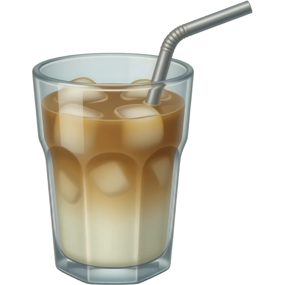 glass cup with iced coffee with milk and a metel straw emoji