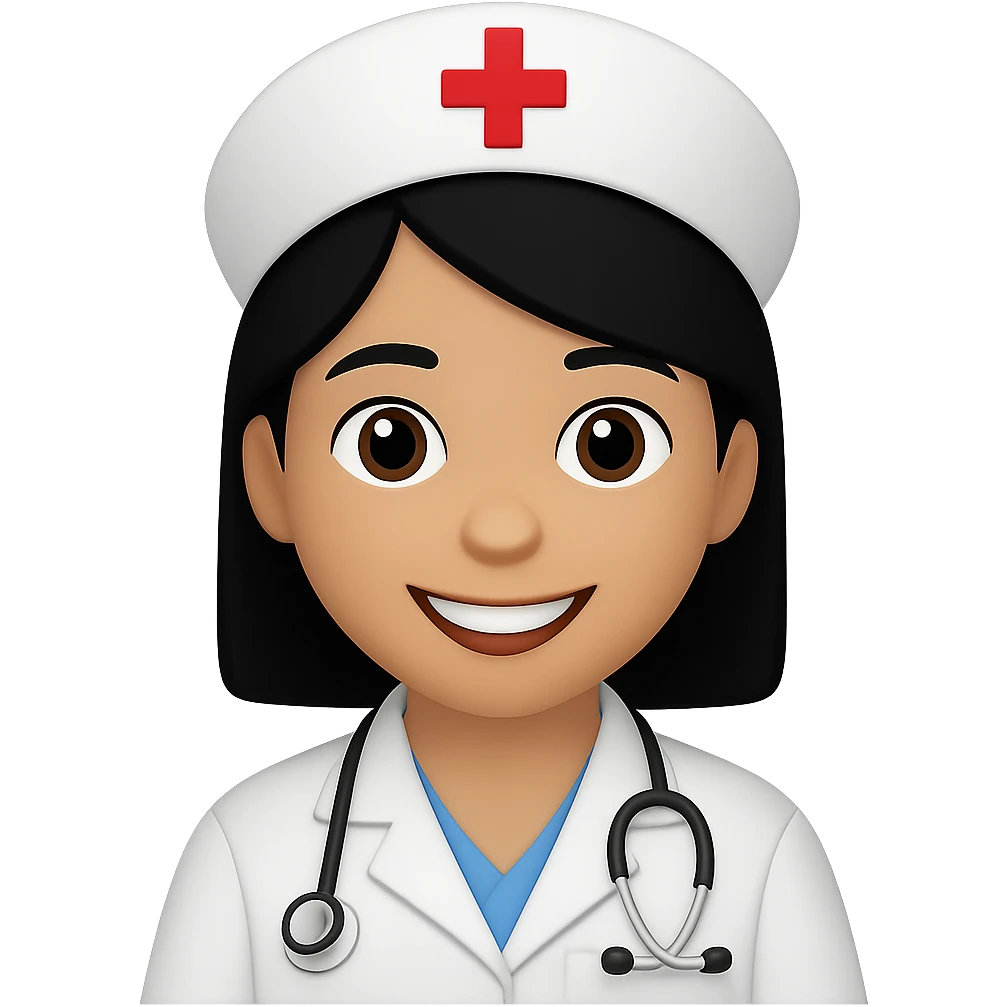 female nurse, emoji style, light skin tone, black hair emoji
