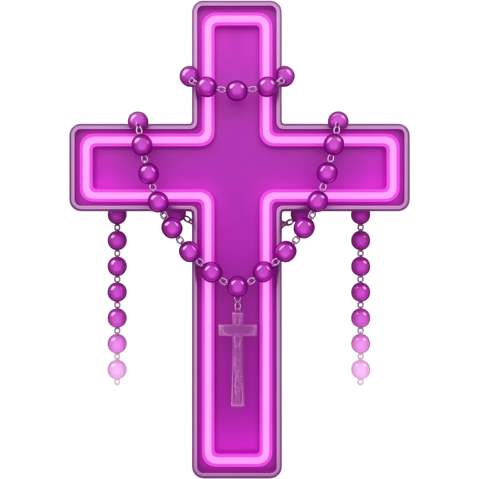 cruz sagrada magenta vidro neon com rosário magenta vidro neon emoji