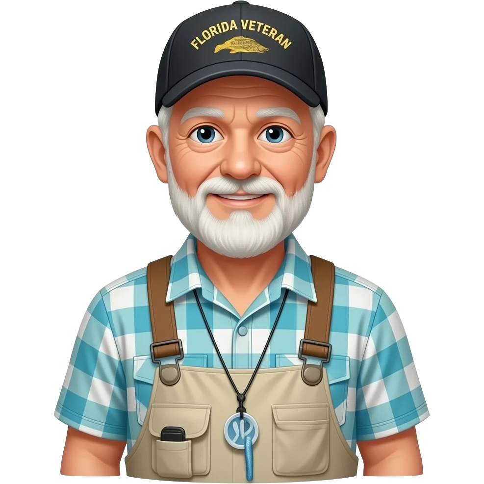 Old Florida veteran with cap fishing shirt and shorts wearing sanae emoji