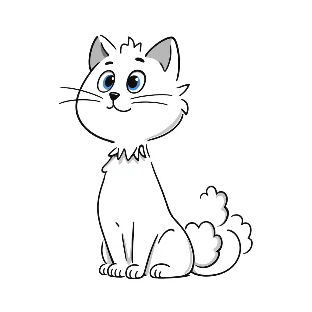 A cute cat with short white fur and blue eyes emoji