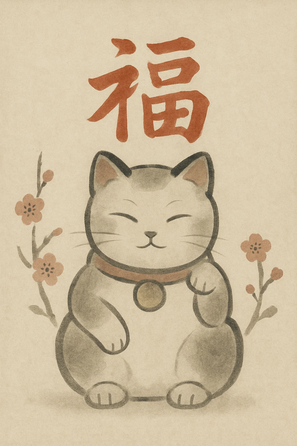 traditional Japanese good luck symbol, red calligraphy on white background emoji