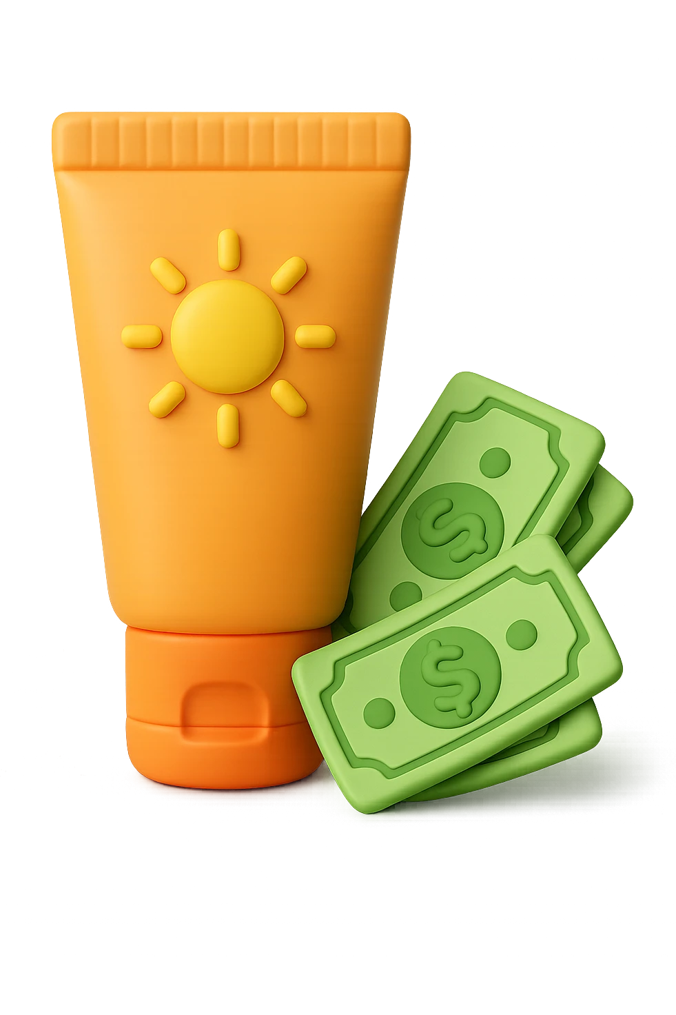 icona della crema solare con i soldi in 3d emoji