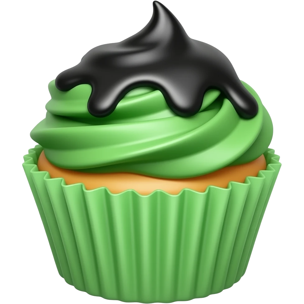 Green cupcake with black icing emoji