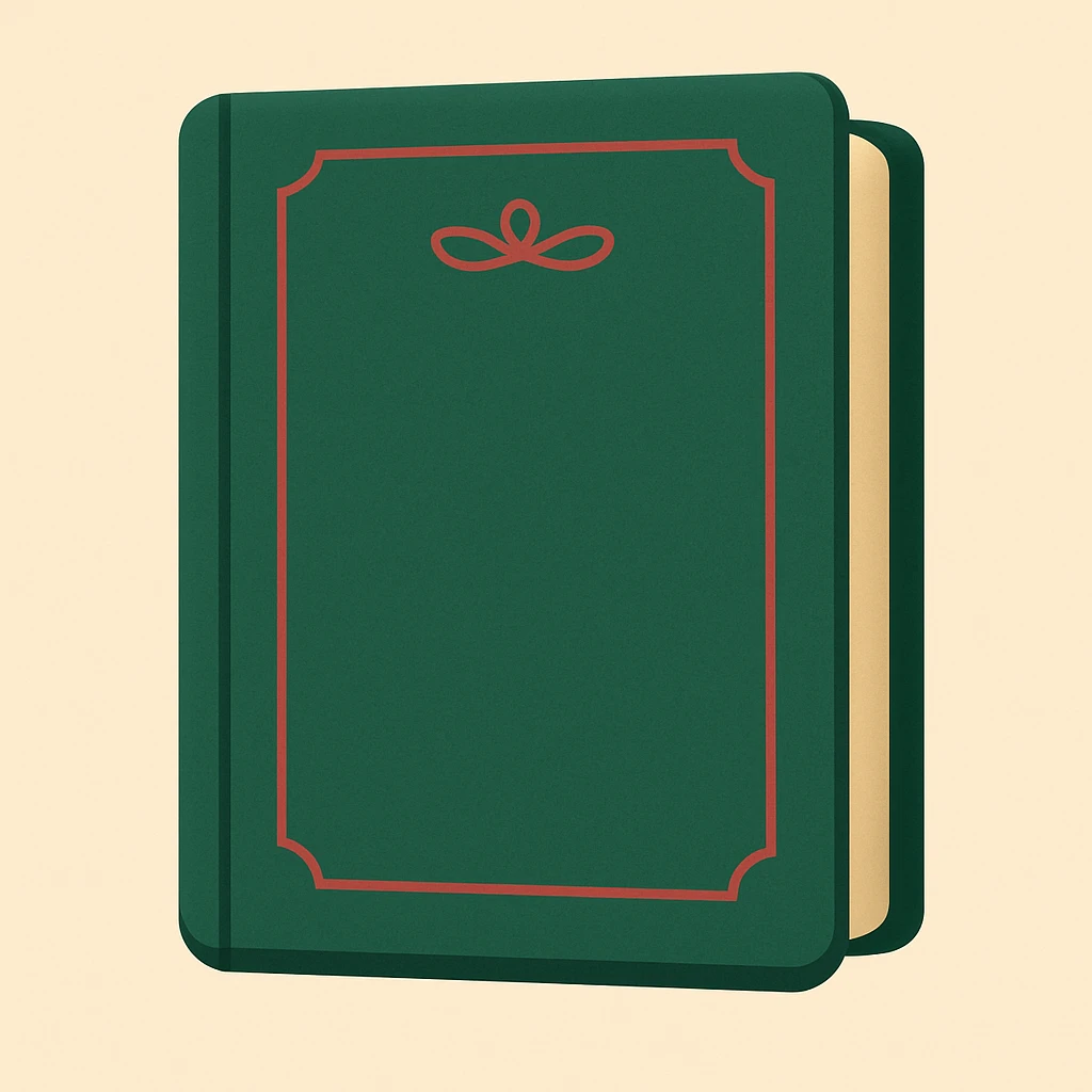 Edit the emoji of a classic French book inspired by 'À la recherche du temps perdu' with a green cover and red title. The style should be elegant, minimal, and no text on the cover. Maintain the classic book look with a refined and simple design. emoji