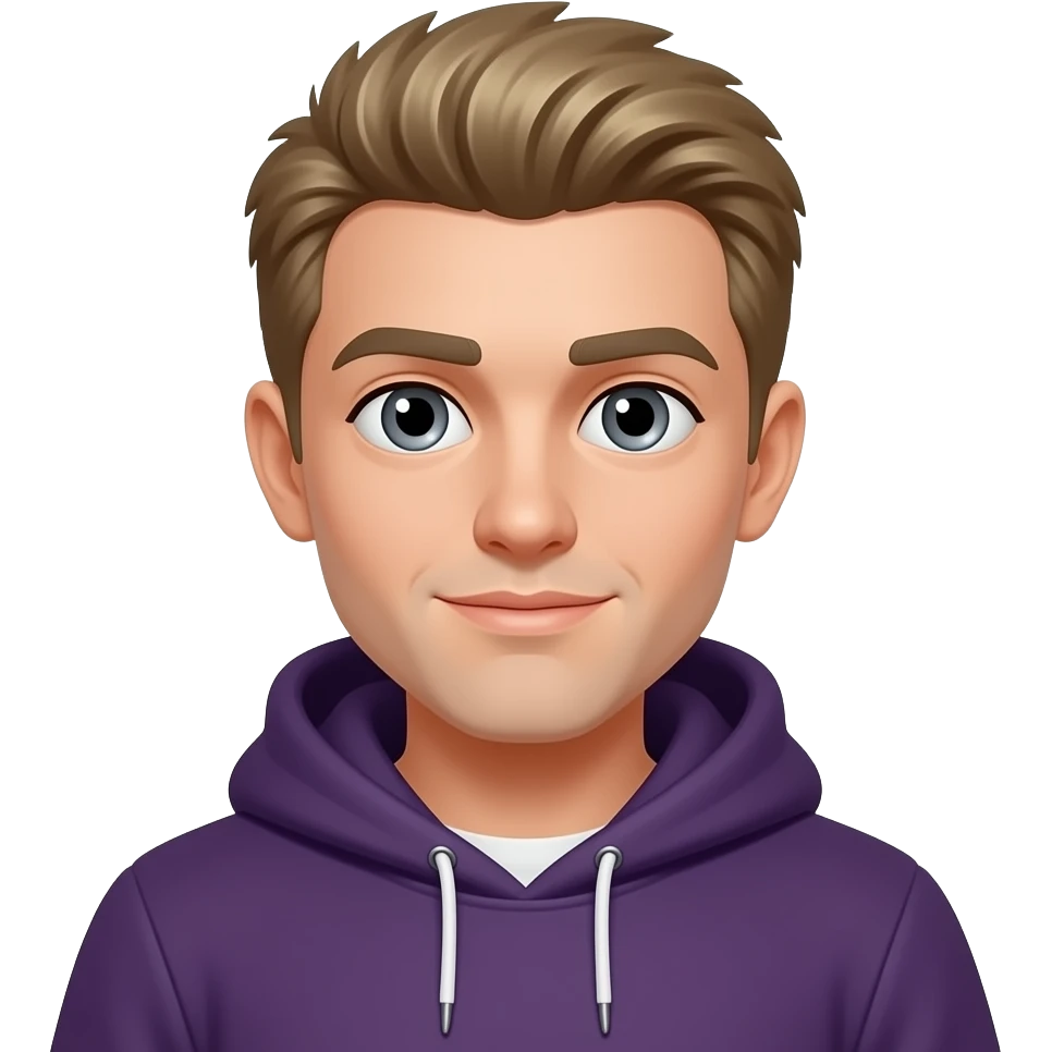 Like the reference, but with gray eyes, and the hoodie is dark purple. Hair a darker blonde. emoji
