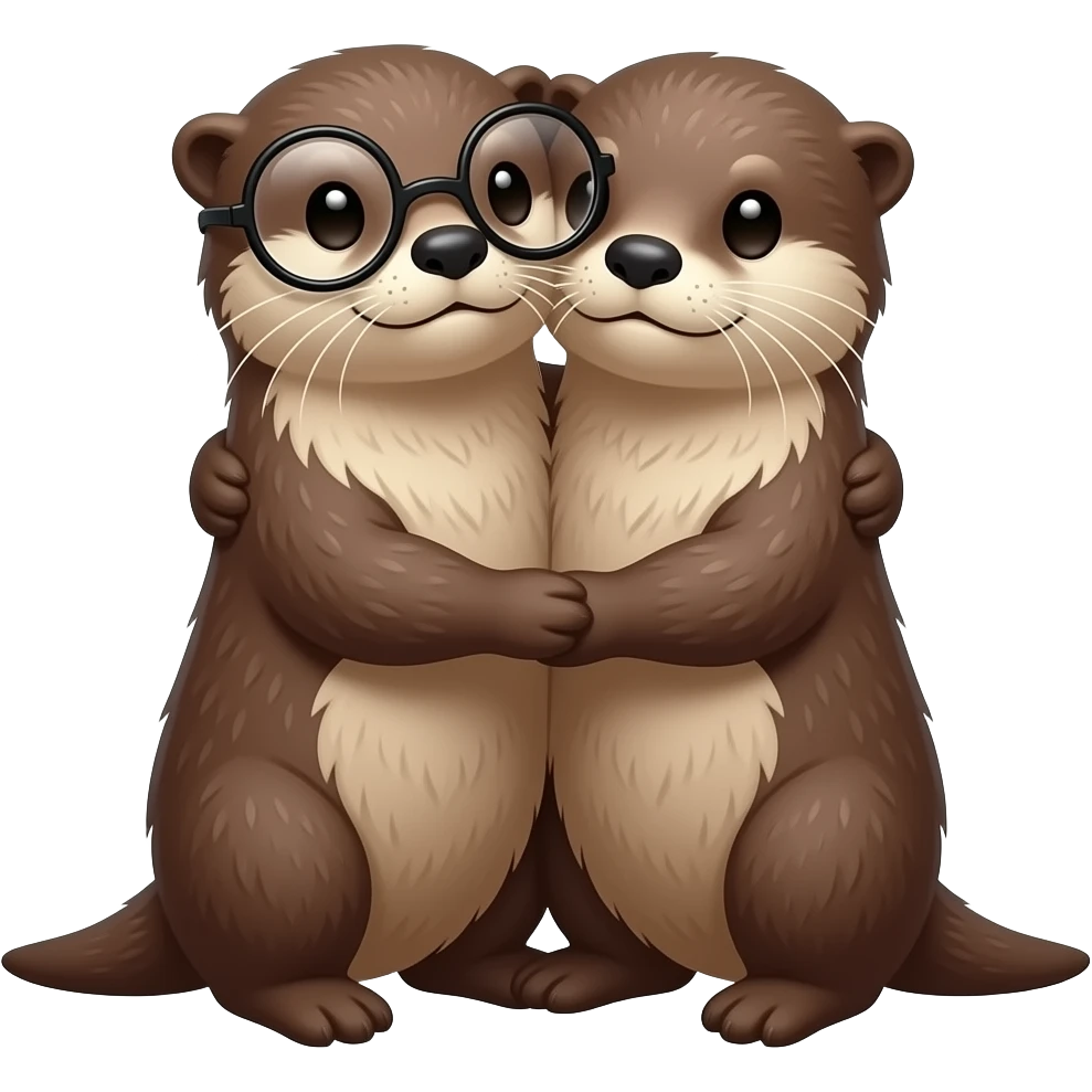 Two otters snuggling but make one wearing round glasses emoji