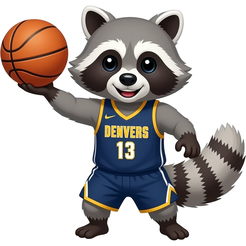 raccoon playing basketball in Denver Nuggets Uniform emoji