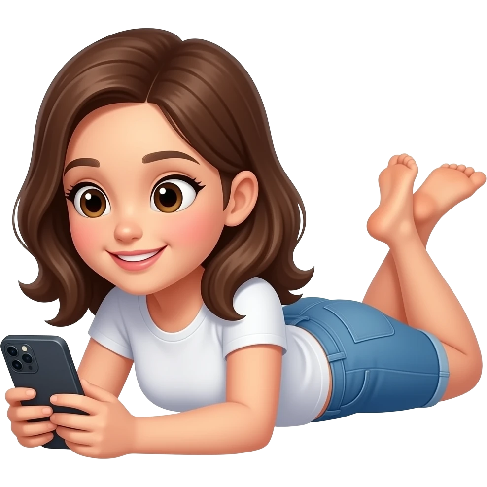 Chica viendo el celular acostada emoji