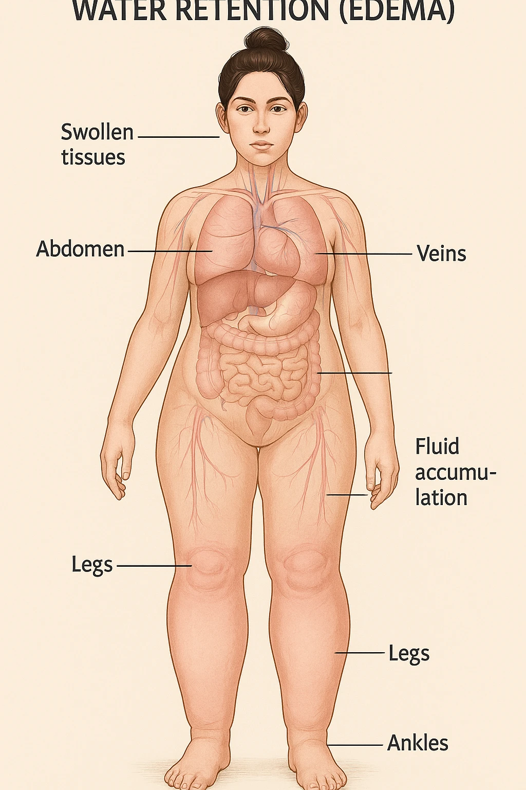 Donna vista anatomicamente con ritenzione idrica emoji