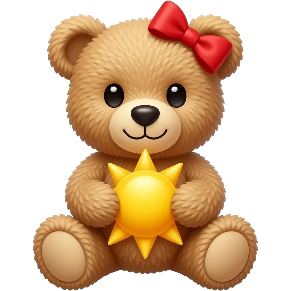 teddy bear with red bow holding the sun emoji