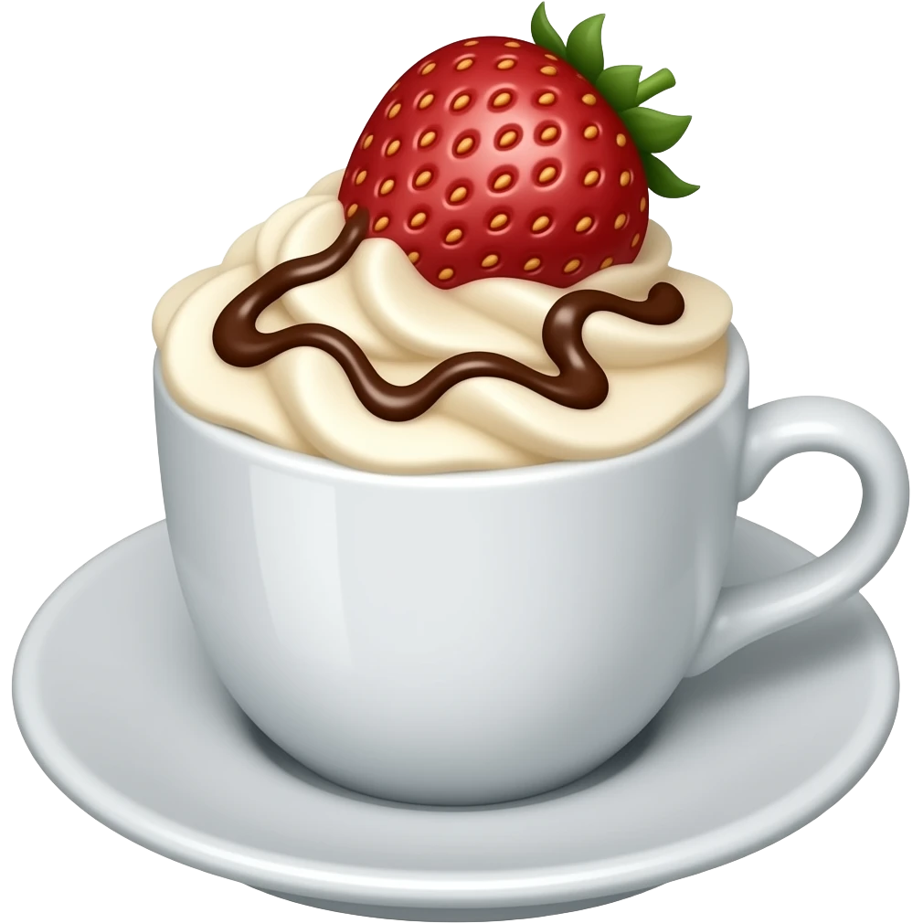cream with chocolate syrup topping  in cup with strawberry emoji