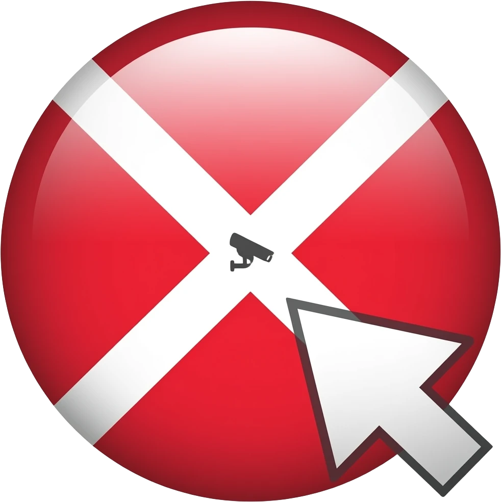 Red filled circle with white X and arrow end point s, CCTV in the centre emoji