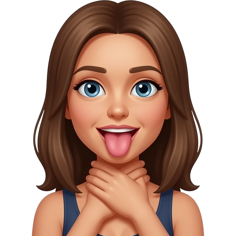 Mad Medium skin girl Choking self with hands around neck With tongue sticking out emoji